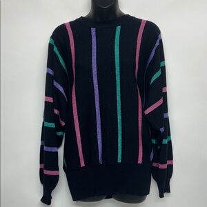 Striped Black Sweater with metallic Multicolor Stripes vintage size medium